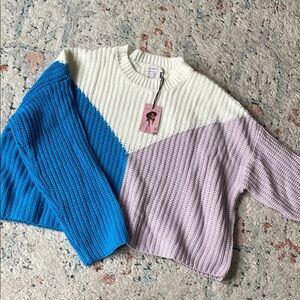 Sincerely Jules Tri-Color Sweater - Blue, Cream, Lavender